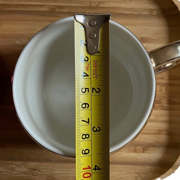 Two  2013 Holiday Christmas Starbucks Ceramic gold and red  Mirror Mugs Cups - Picture 10 of 11